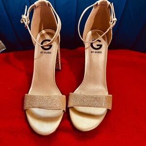 GUESS Women's Gold Ankle Strap Heels